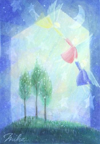 【絵画】ネイチャーアート「モグラとかざぐるま」原画 インテリアの絵画をシルクスクリーンの版画で制作した小澤摩純の